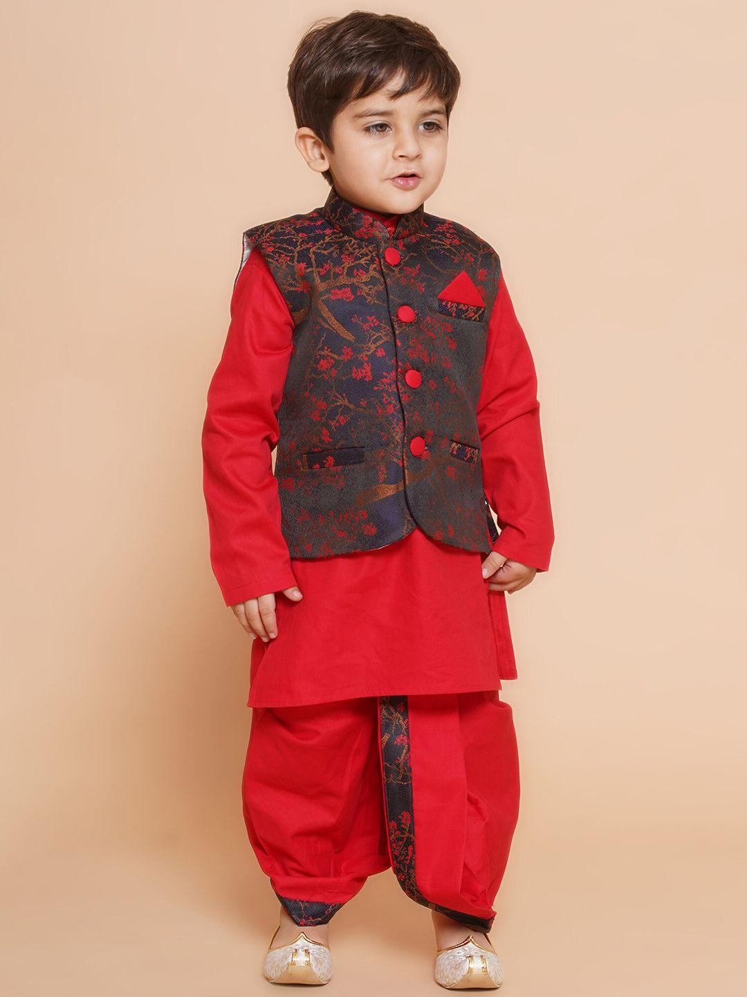 aj dezines boys mandarin collar pure cotton straight kurta & dhoti pants with nehru jacket