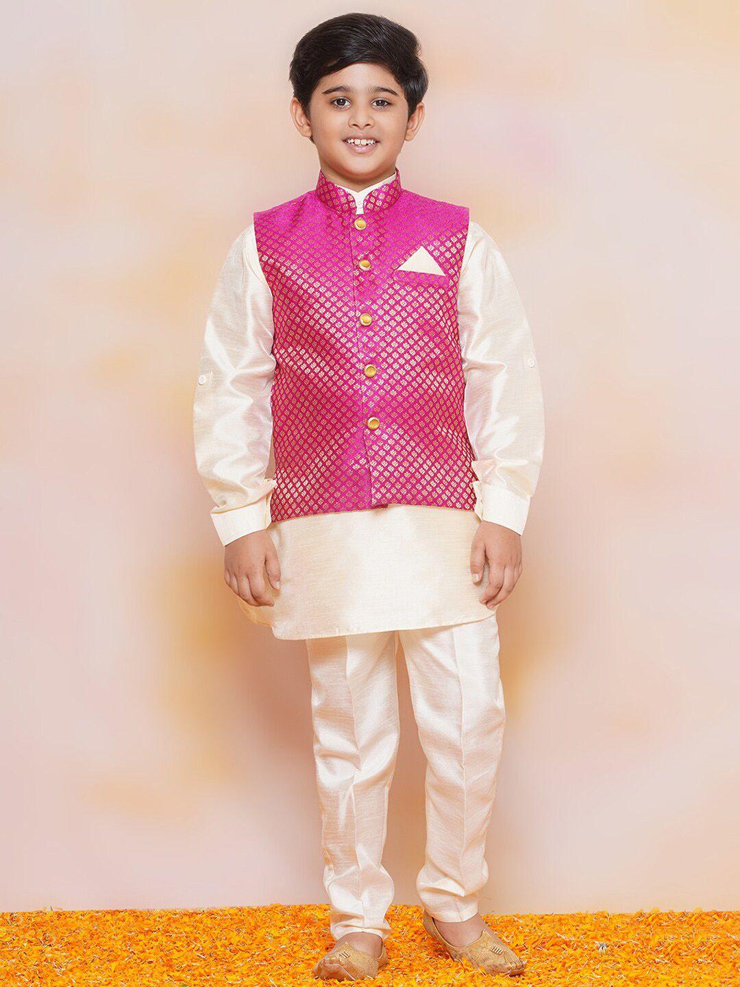 aj dezines boys mandarin collar regular kurta with pyjamas & nehru jacket