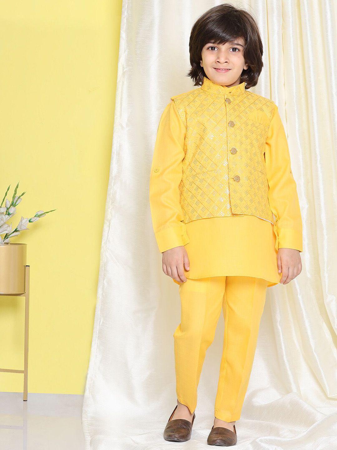 aj dezines boys mustard yellow embroidered regular pure cotton kurta with trousers
