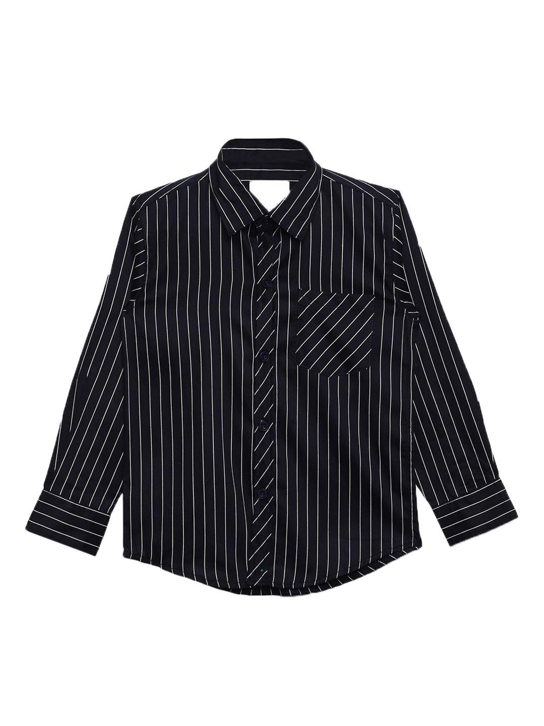 aj dezines boys navy blue & white regular fit striped casual shirt