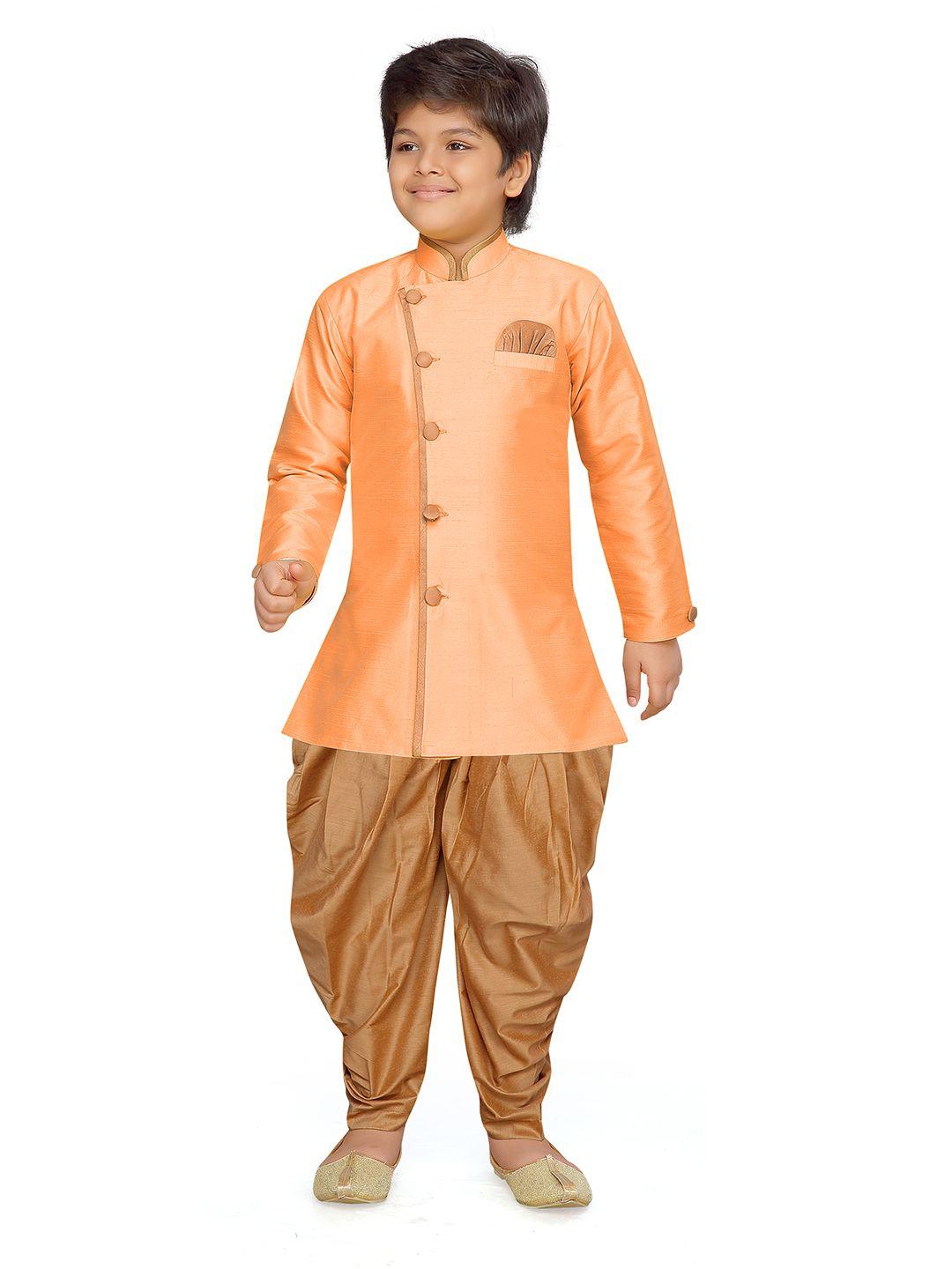 aj dezines boys orange & brown sherwani set