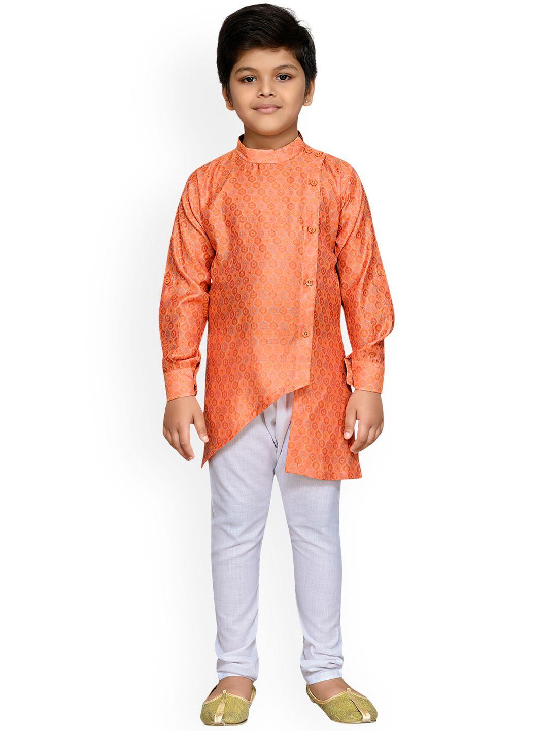 aj dezines boys orange & white printed kurta with churidar