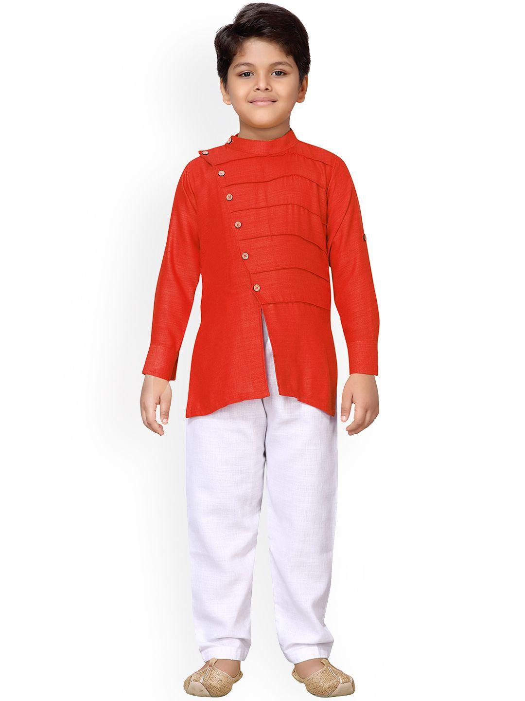 aj dezines boys orange & white solid kurta with pyjamas