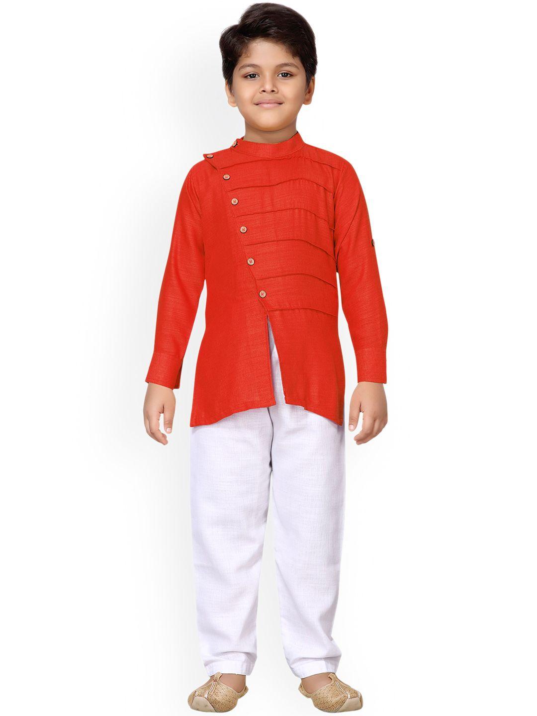aj dezines boys orange & white solid kurta with pyjamas