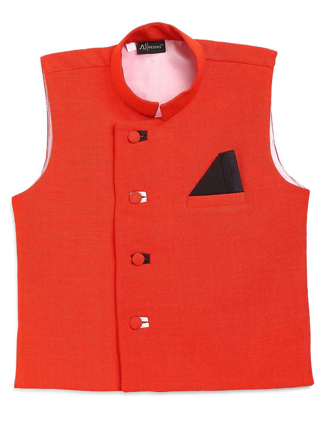 aj dezines boys orange coloured solid nehru jacket