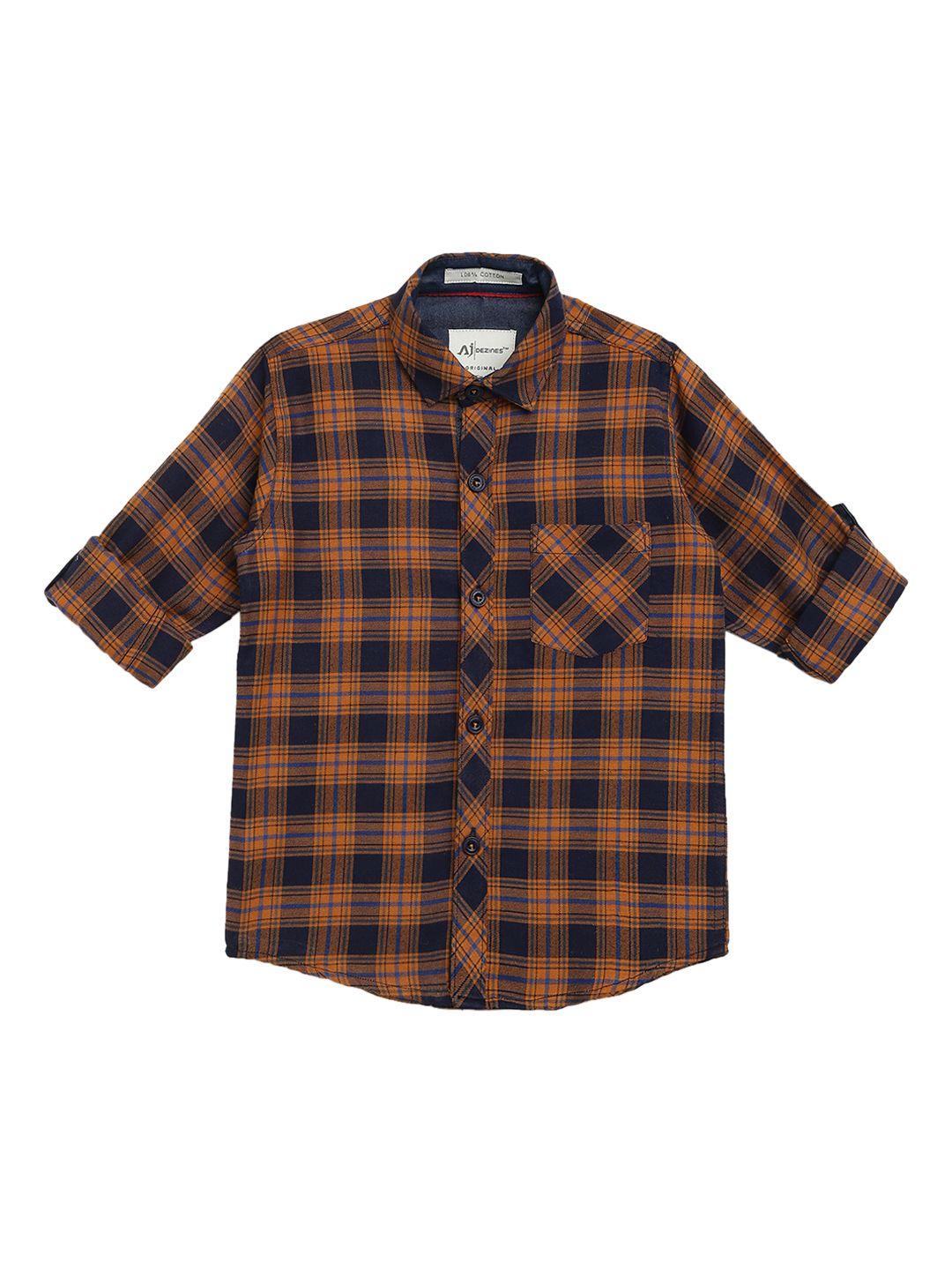 aj dezines boys orange regular fit checked casual shirt