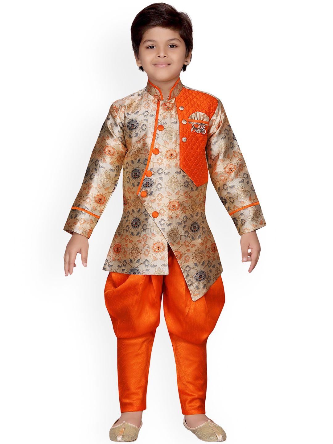 aj dezines boys orange sherwani set
