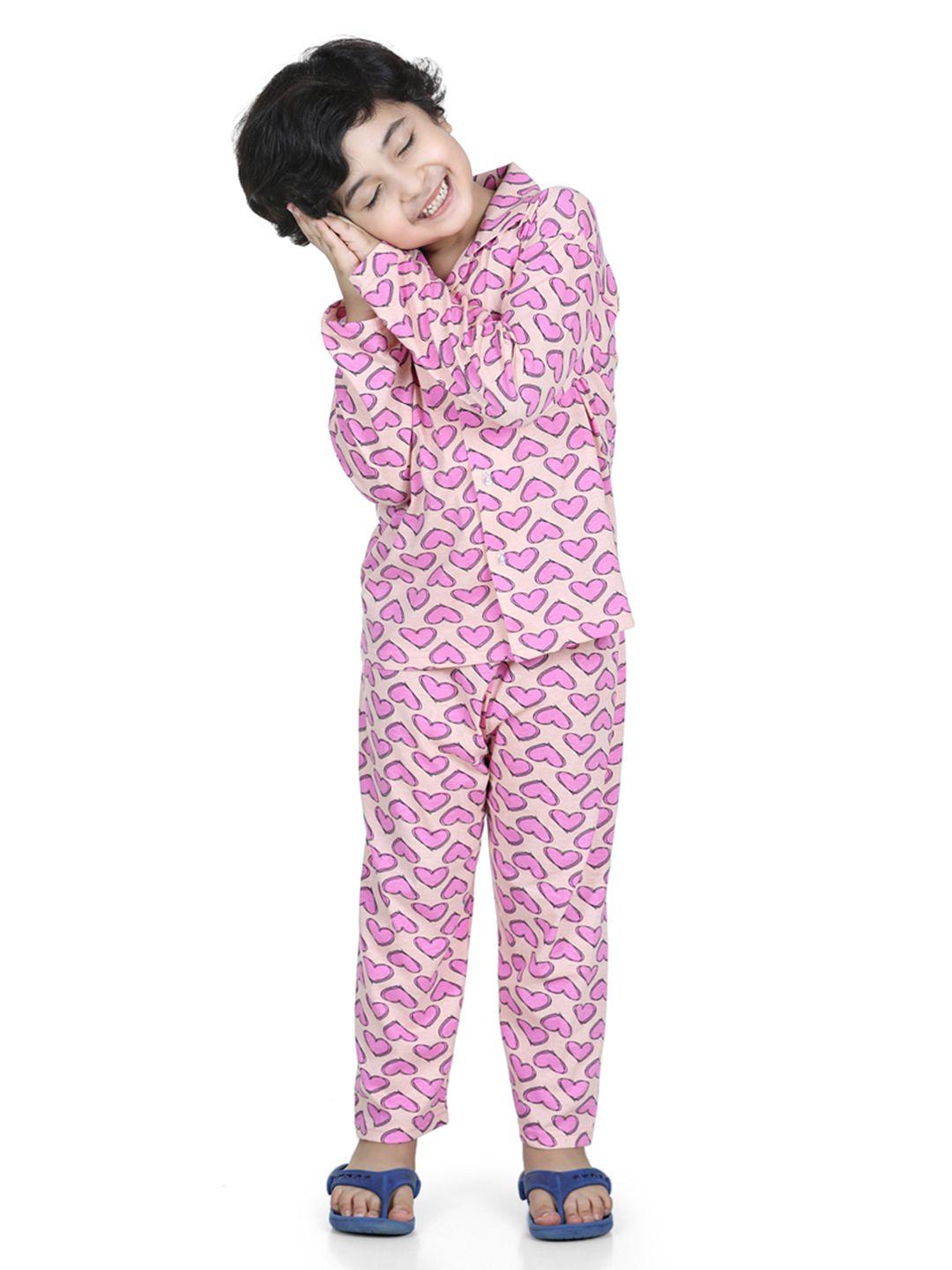 aj dezines boys peach & pink printed night suit