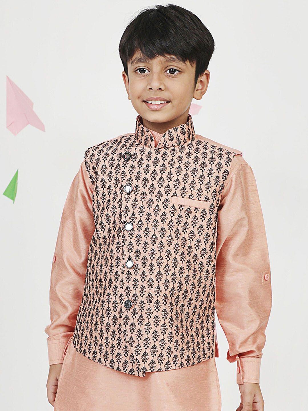 aj dezines boys peach-coloured embroidered nehru jacket