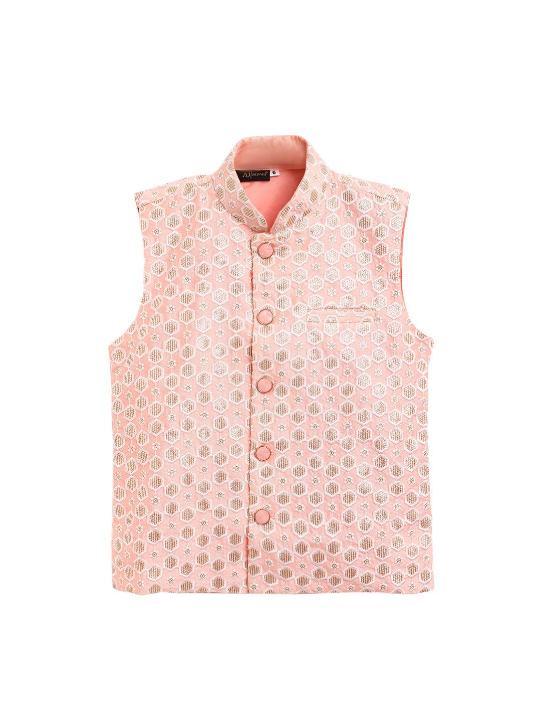 aj dezines boys peach embroidered nehru jacket