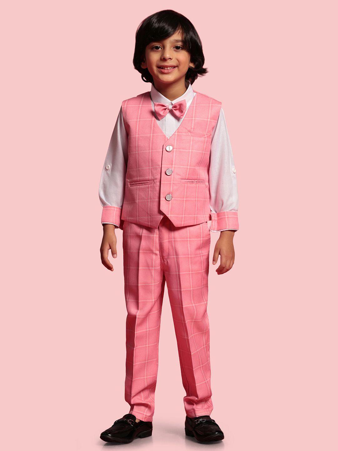 aj dezines boys pink & white shirt with trousers & waistcoat