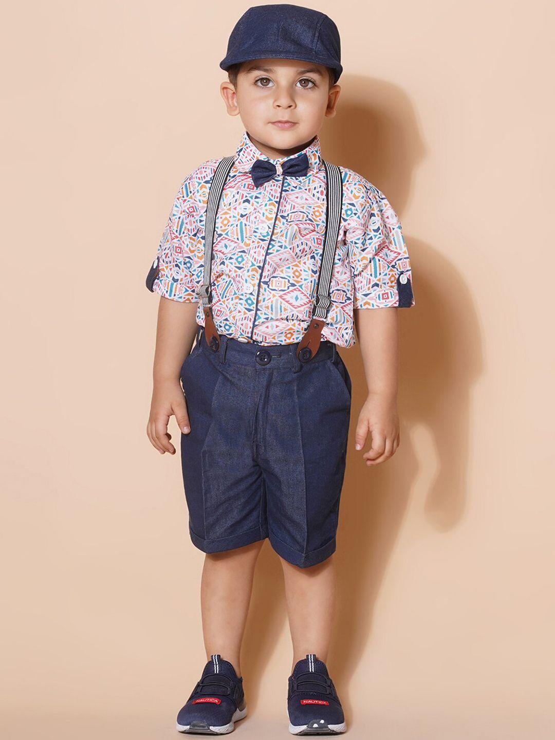 aj dezines boys printed pure cotton shirt with shorts & suspender