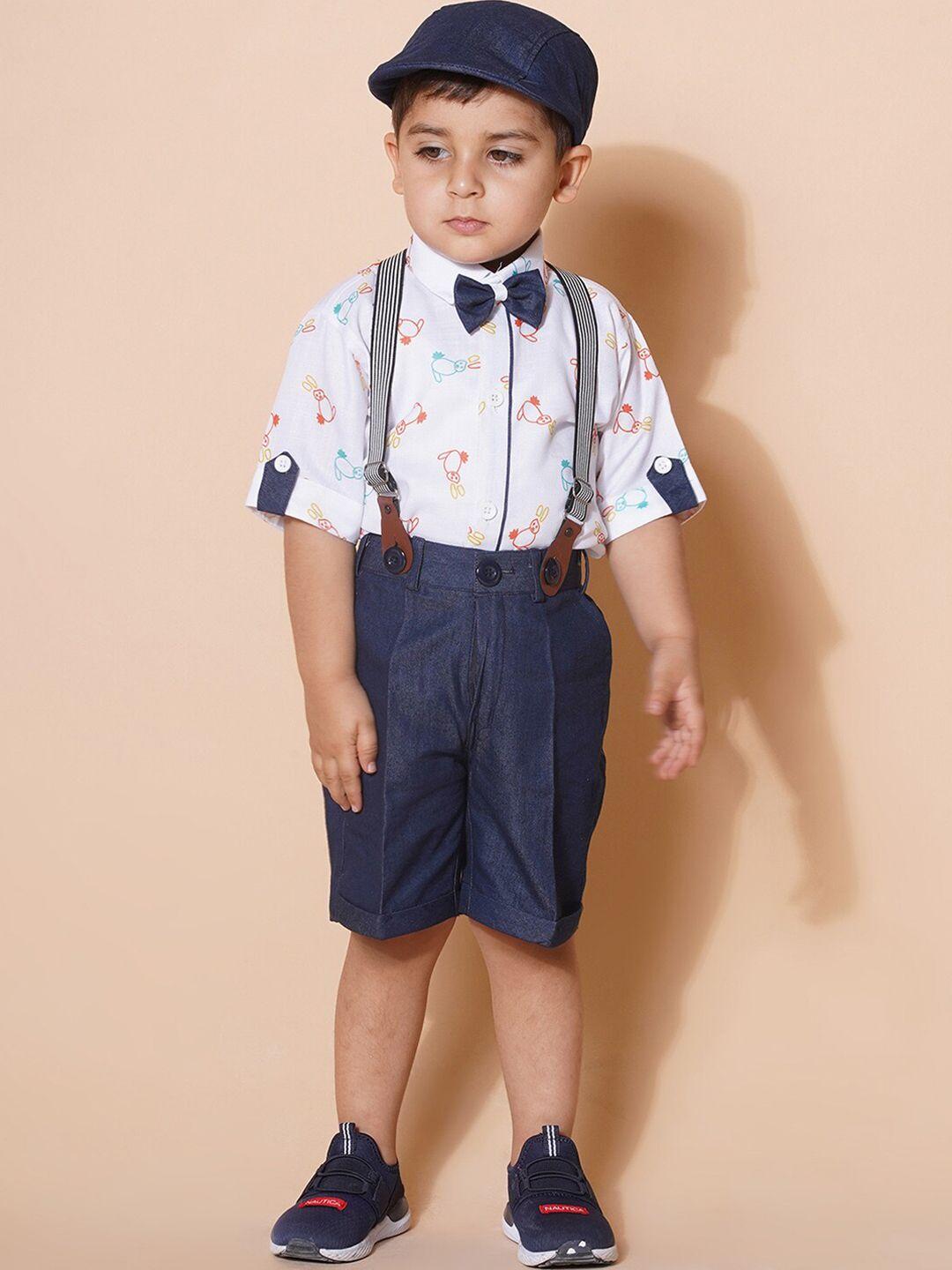 aj dezines boys printed pure cotton shirt with shorts & suspender