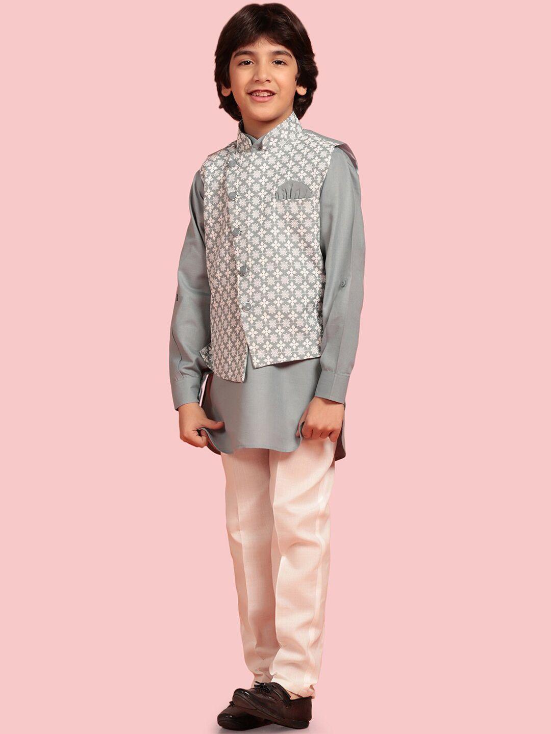 aj dezines boys pure cotton kurta with trousers & nehru jacket