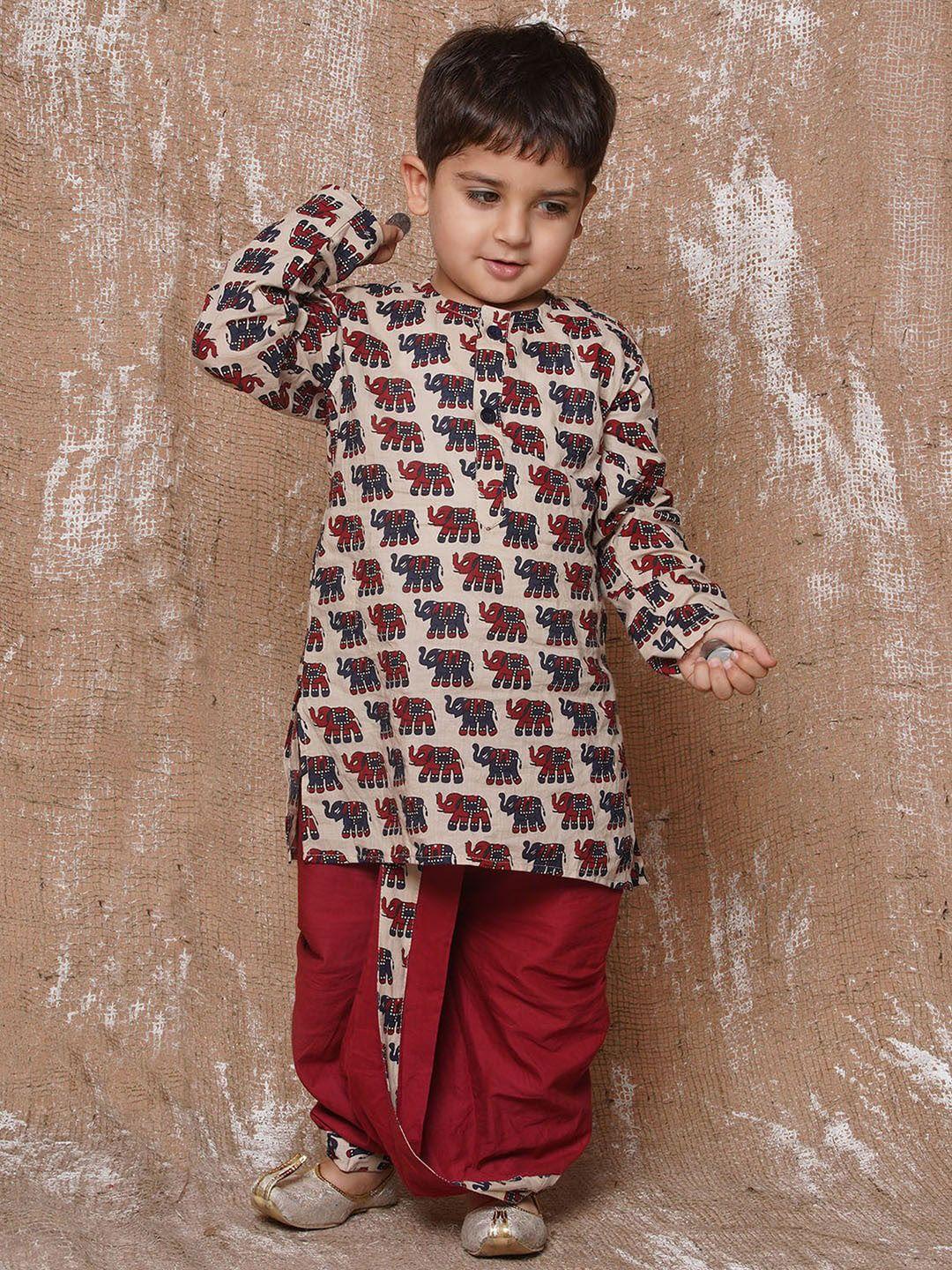aj dezines boys quirky printed pure cotton straight kurta with dhoti pants