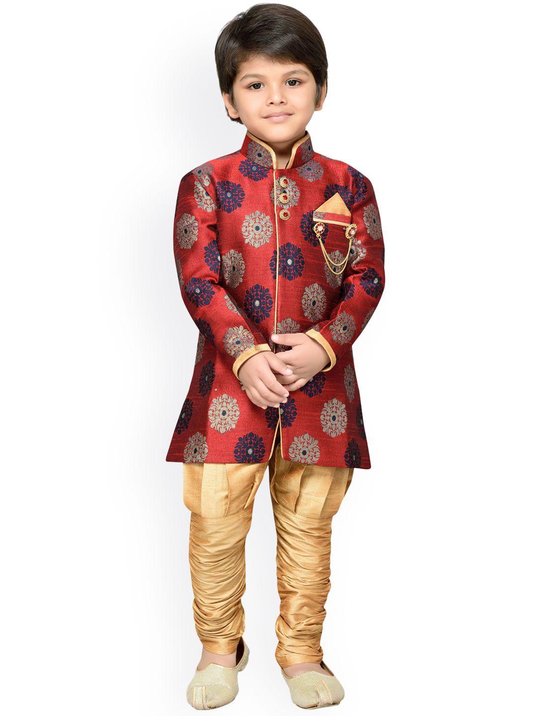 aj dezines boys red & brown sherwani set