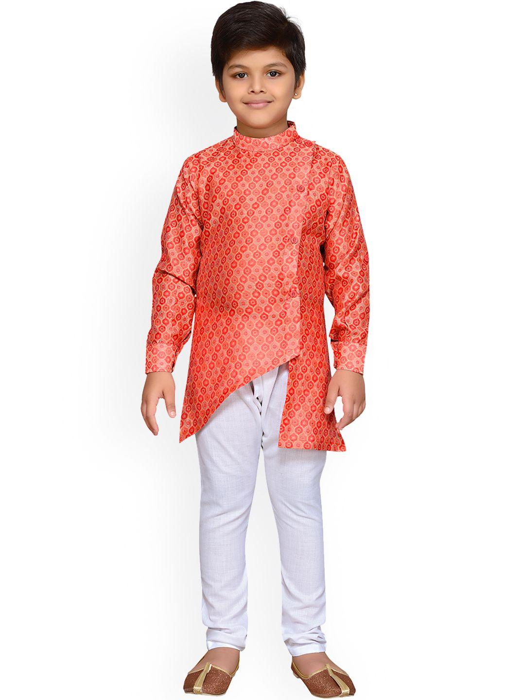 aj dezines boys red & white printed kurta with churidar