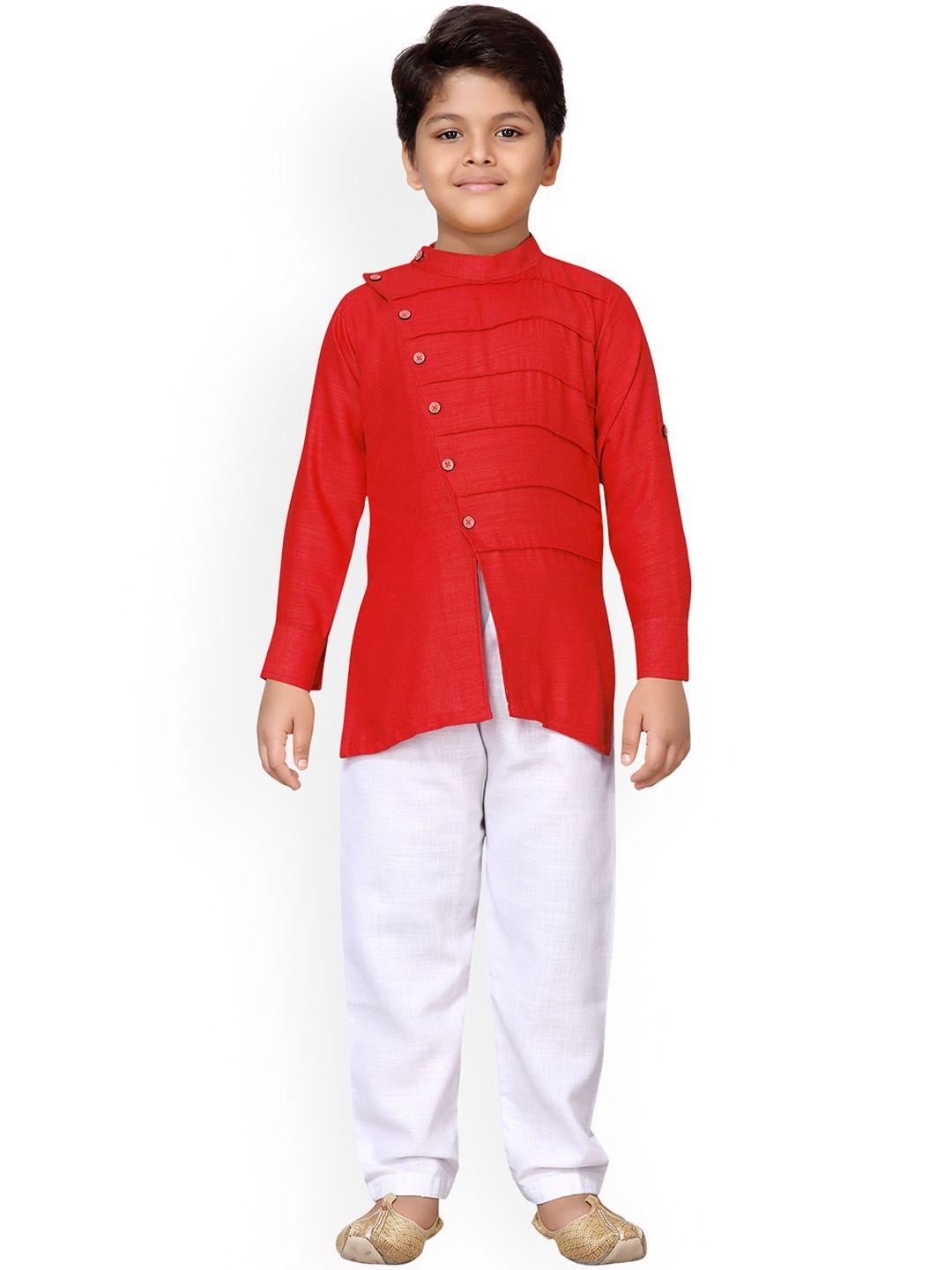 aj dezines boys red & white solid kurta with pyjamas