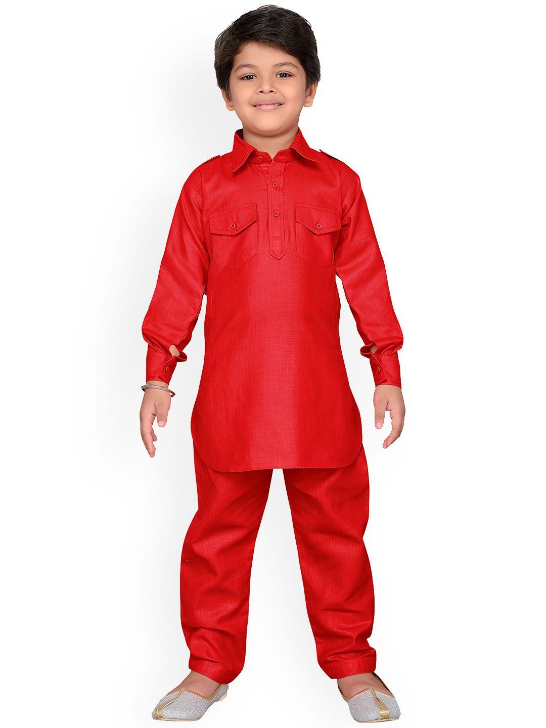 aj dezines boys red solid kurta with salwar