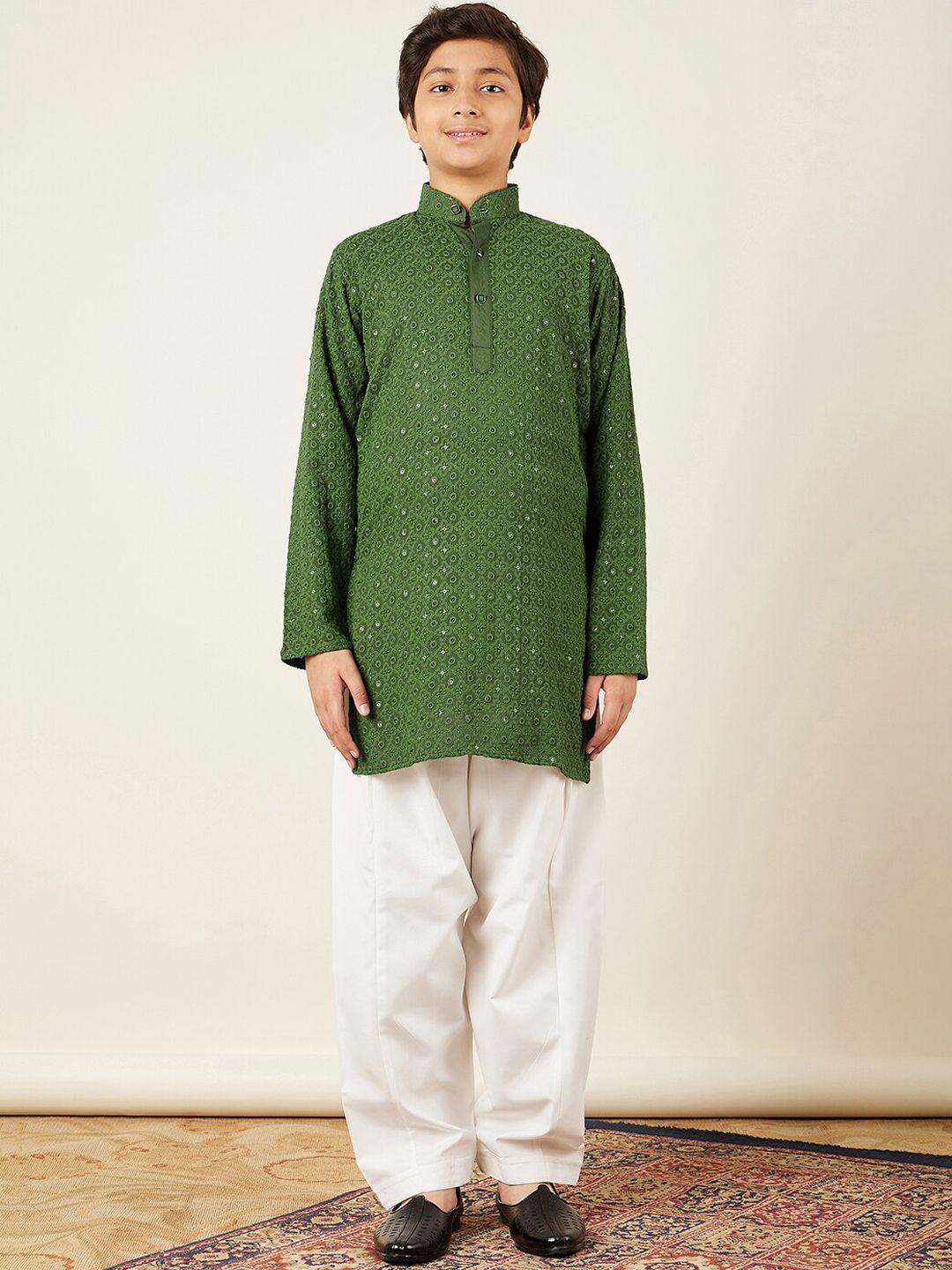 aj dezines boys sequined embroidered regular pure cotton kurta with salwar