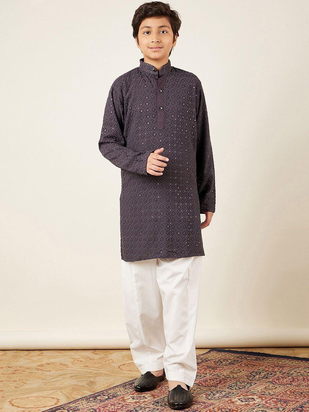 aj dezines boys sequined embroidered regular pure cotton kurta with salwar