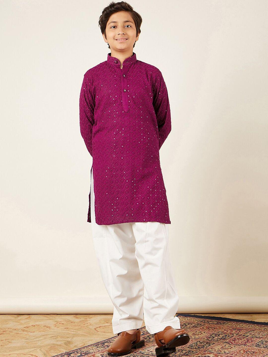aj dezines boys sequined embroidered regular pure cotton kurta with salwar