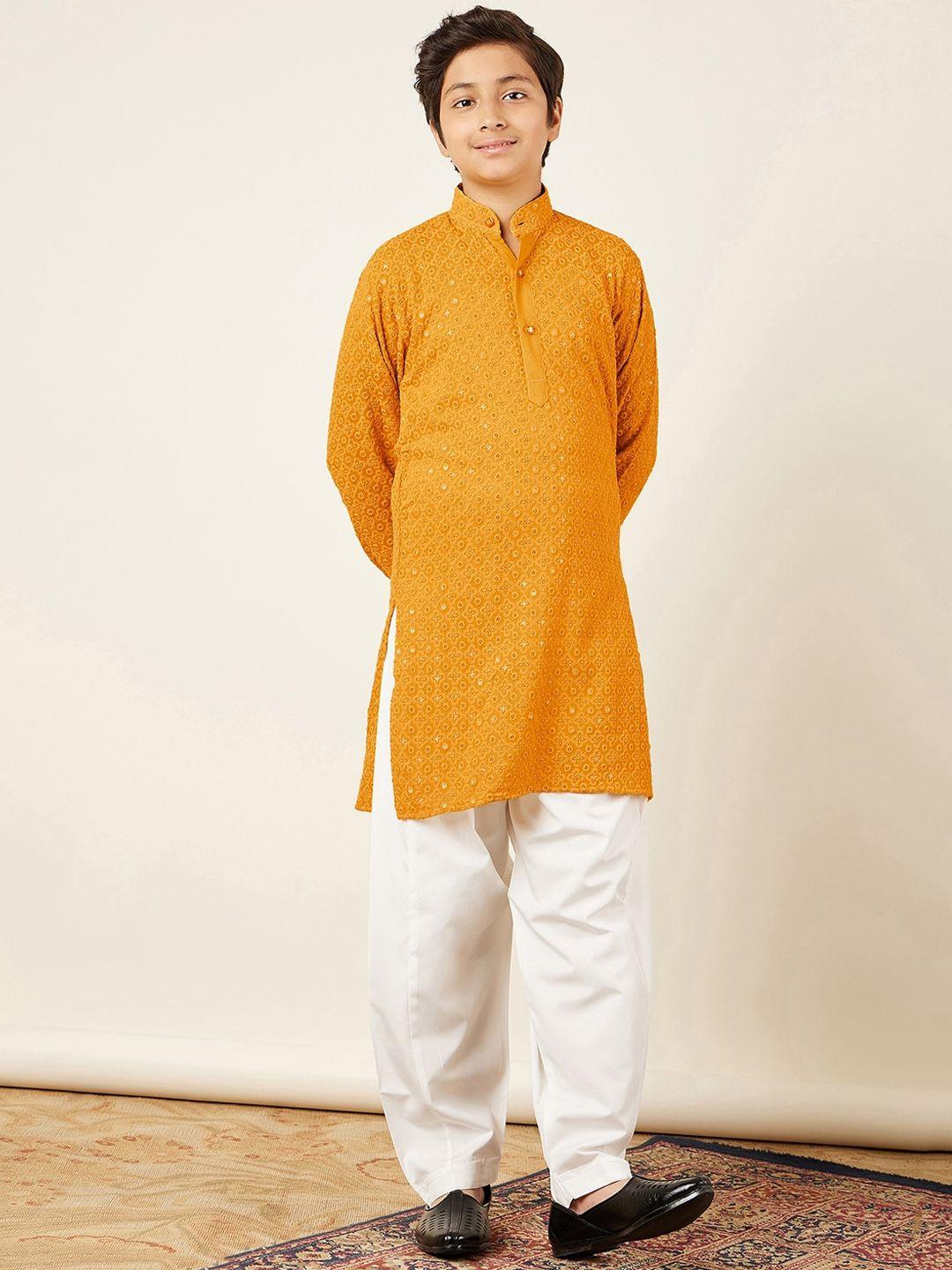 aj dezines boys sequined embroidered regular pure cotton kurta with salwar