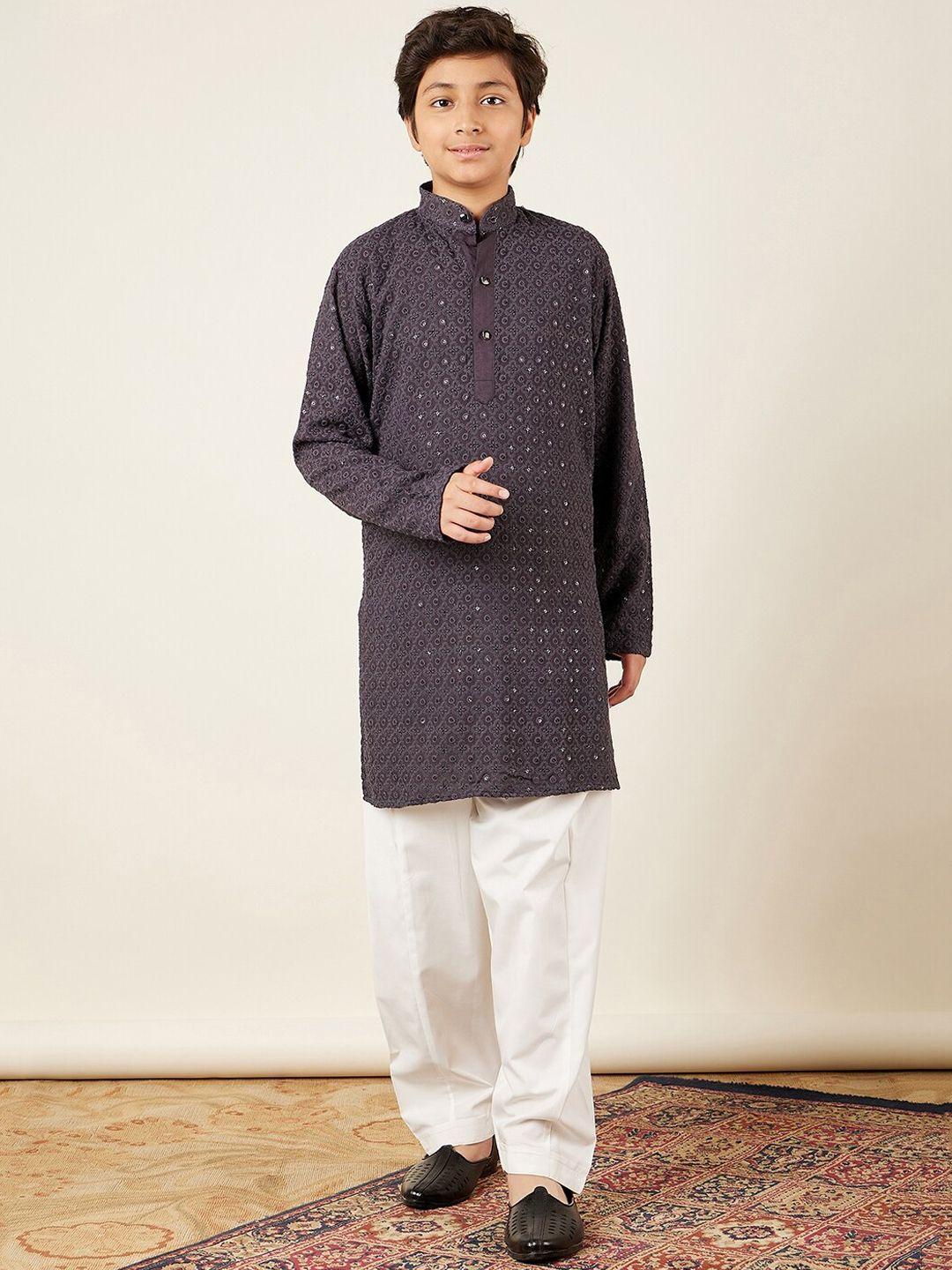 aj dezines boys sequined embroidered regular pure cotton kurta with salwar