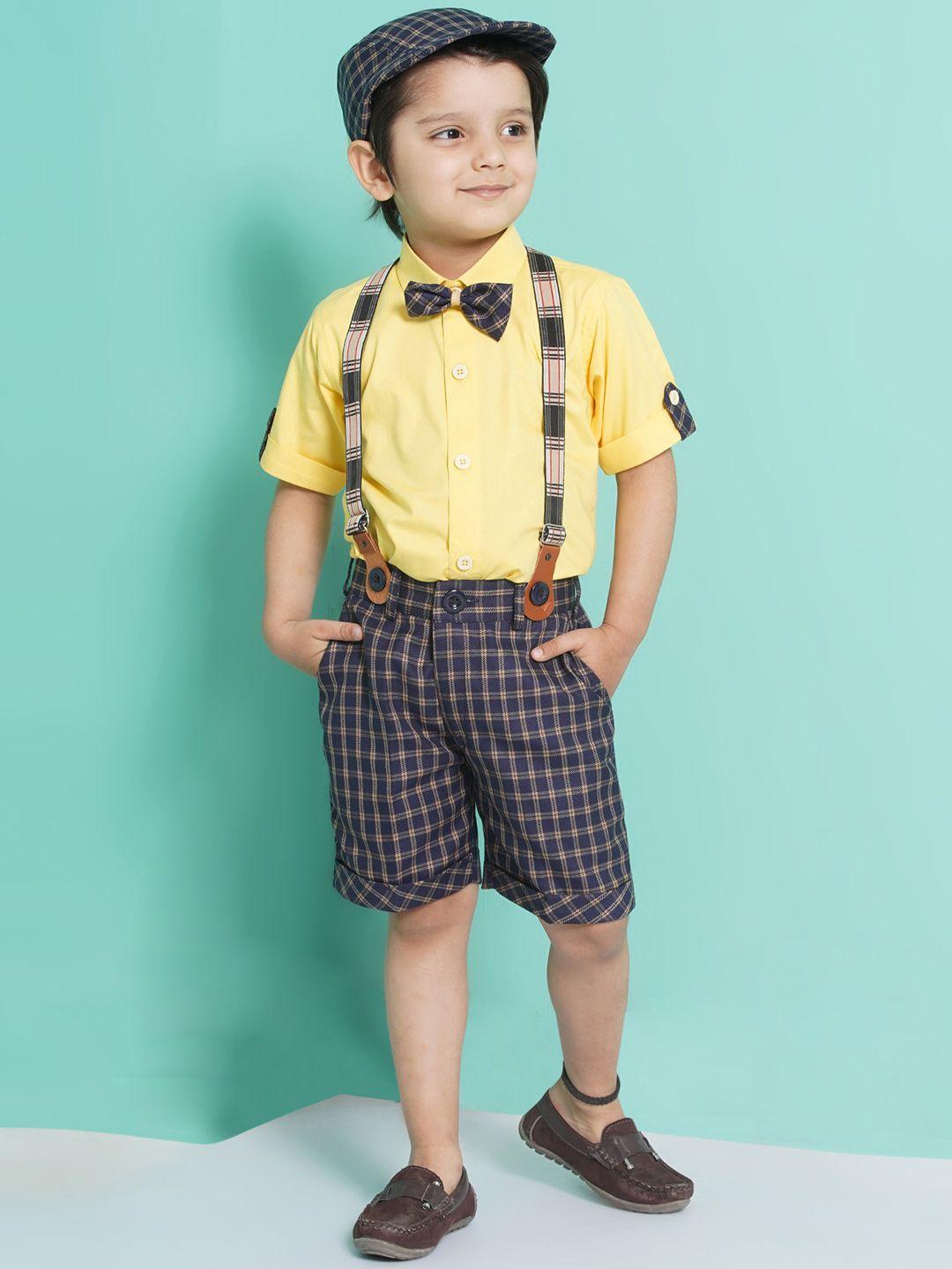 aj dezines boys shirt & shorts with cap & suspenders