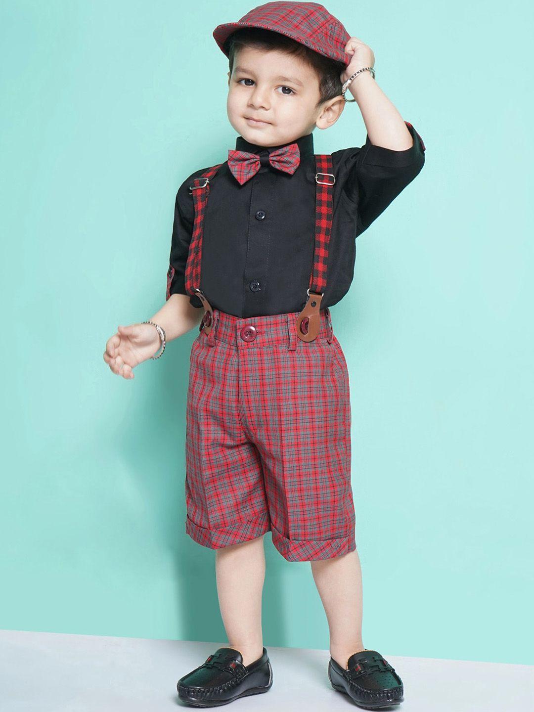 aj dezines boys shirt & shorts with cap & suspenders