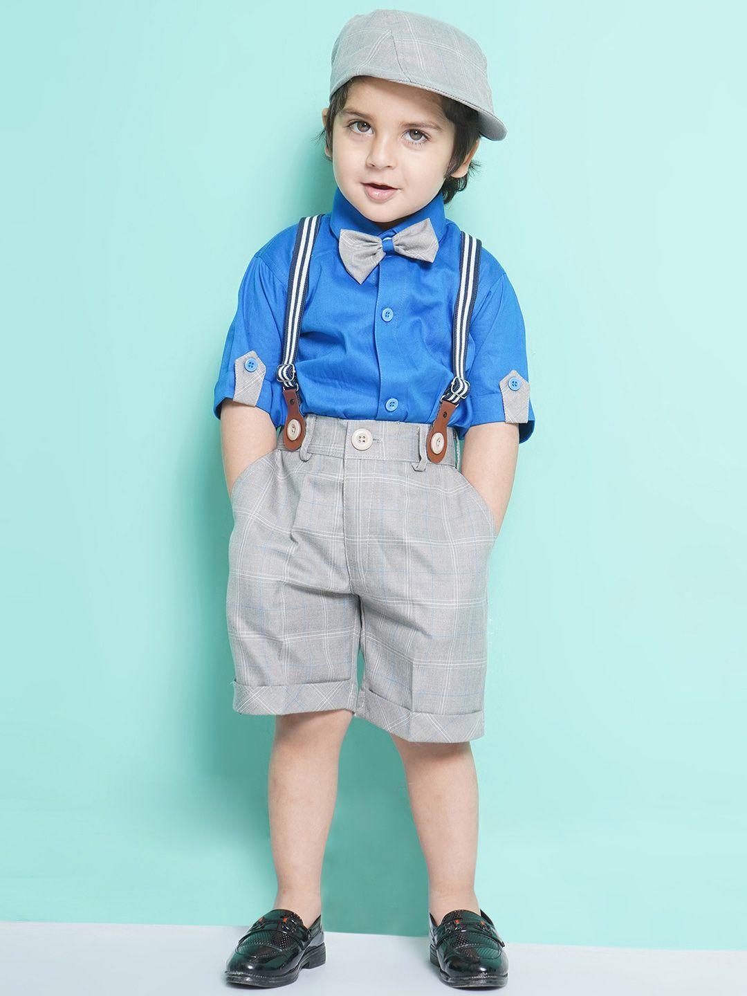 aj dezines boys shirt & shorts with suspenders