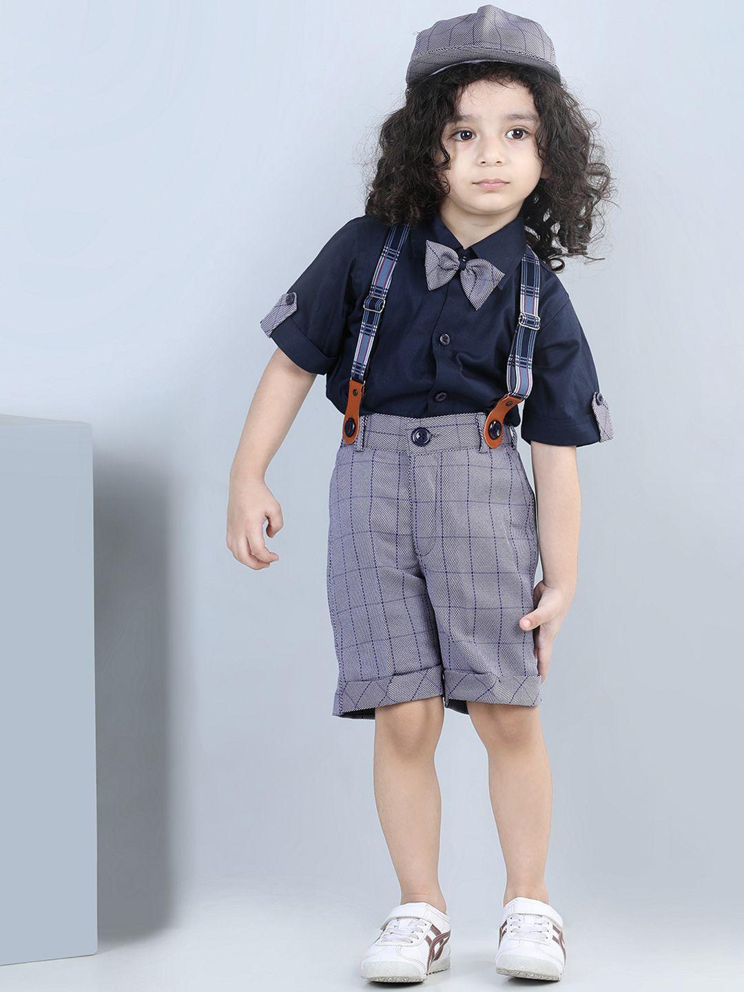 aj dezines boys shirt & shorts with suspenders