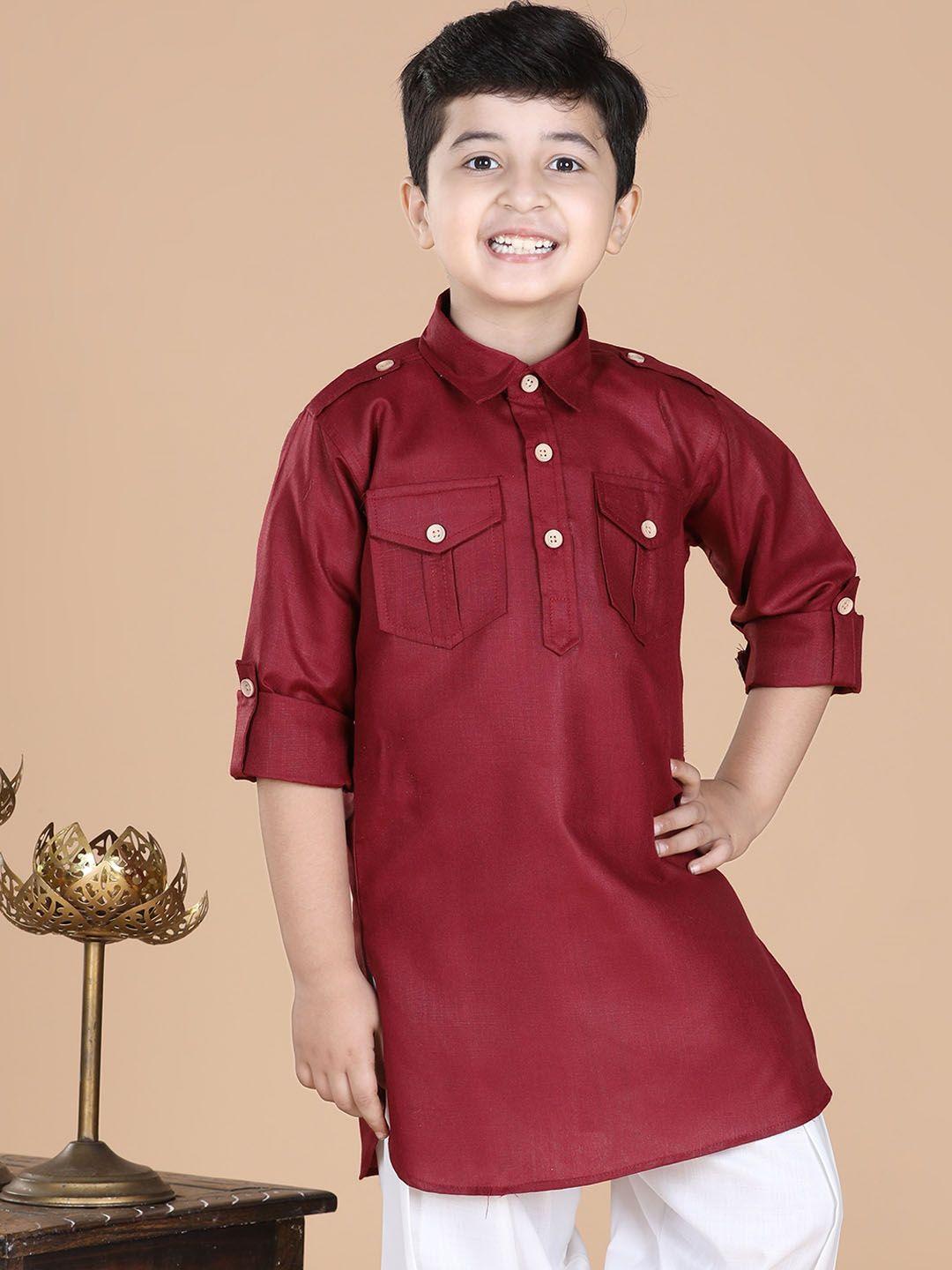 aj dezines boys shirt collar roll-up sleeves pure cotton pathani kurta