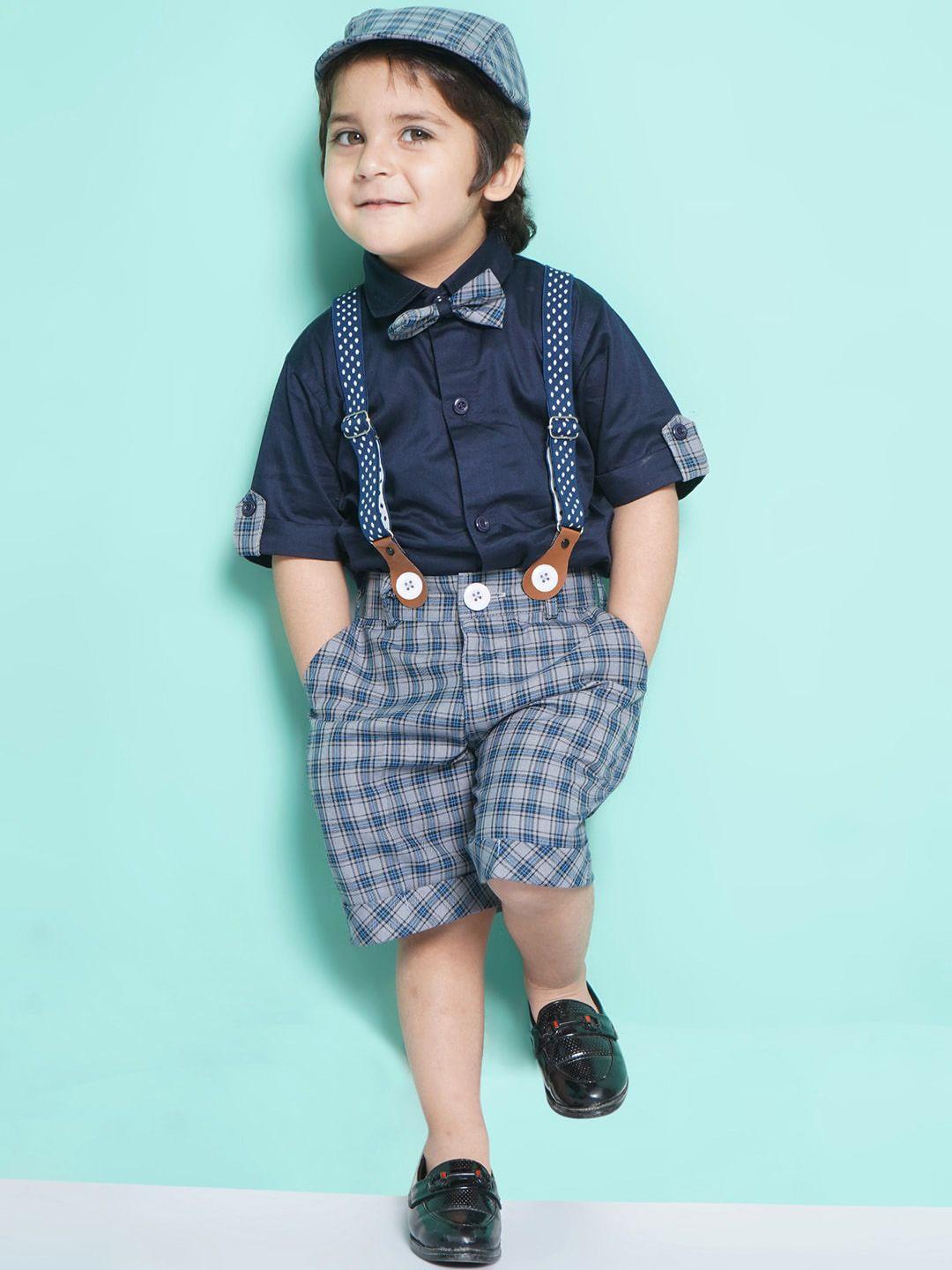 aj dezines boys shirt with shorts with cap and suspender