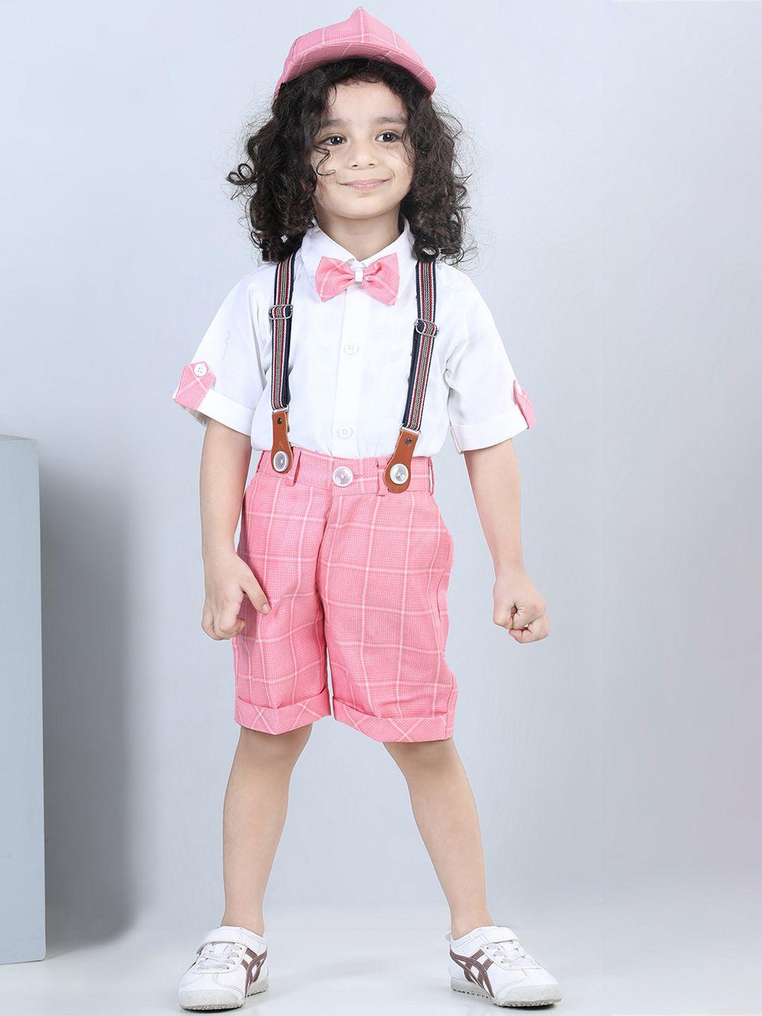 aj dezines boys shirt with shorts with cap and suspender