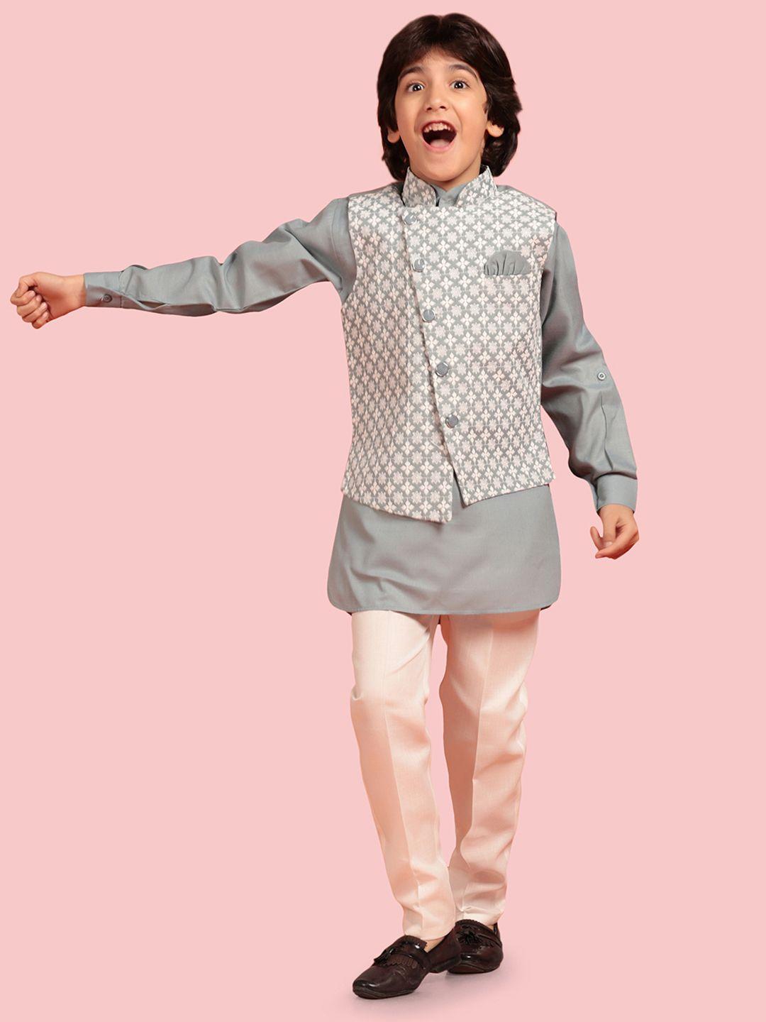 aj dezines boys solid pure cotton kurta with trousers & waistcoat