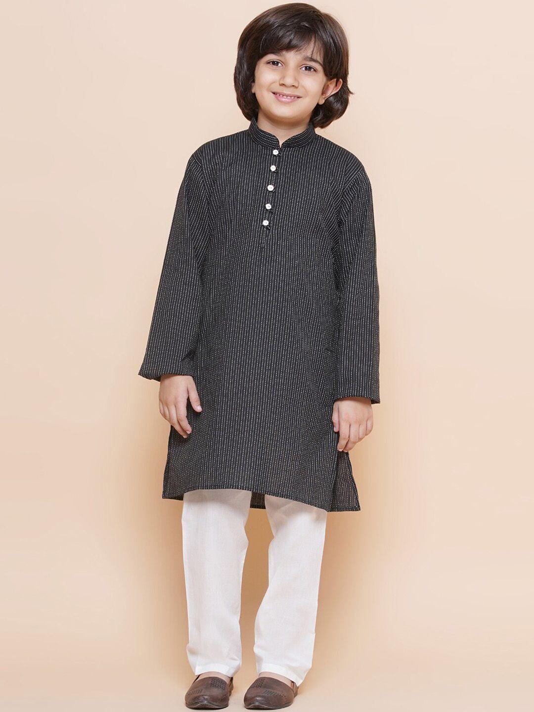 aj dezines boys striped mandarin collar regular pure cotton kurta with pyjamas