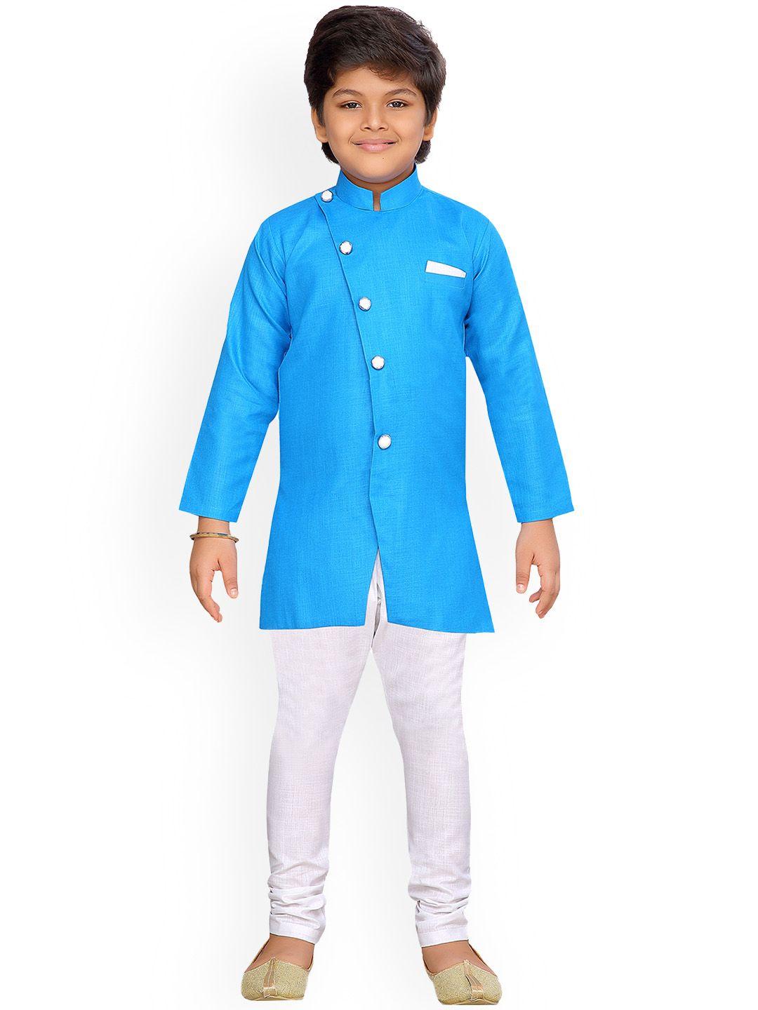 aj dezines boys turquoise blue & white solid kurta with pyjamas
