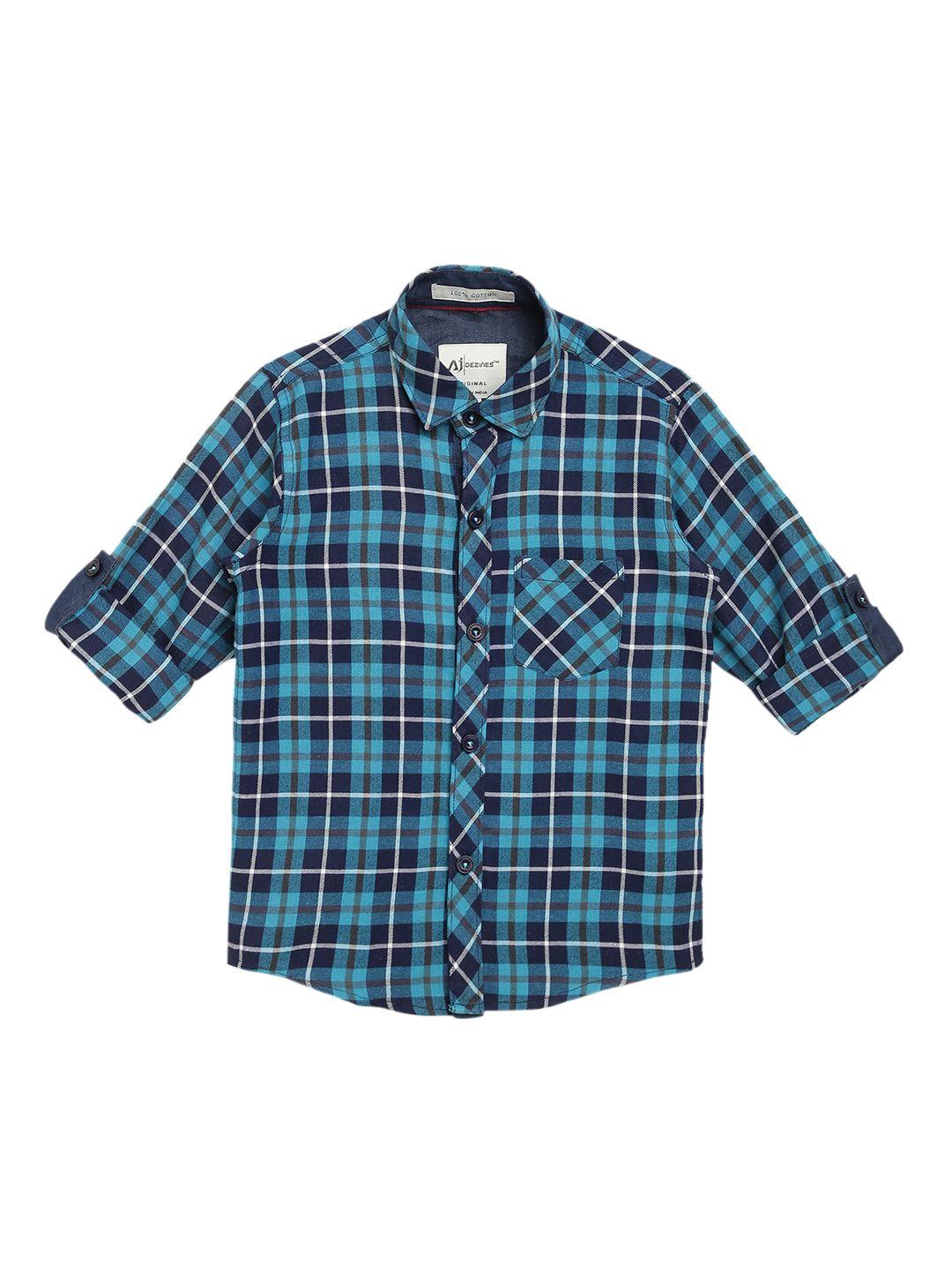 aj dezines boys turquoise blue regular fit checked casual shirt