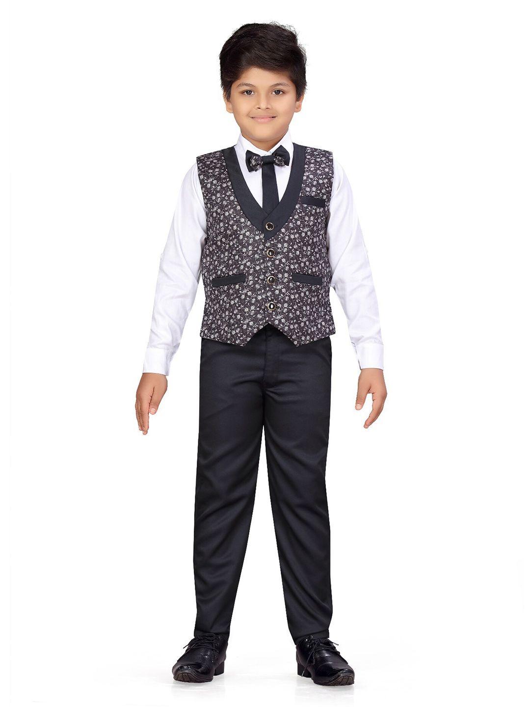 aj dezines boys white & black shirt & trousers with waistcaot & tie