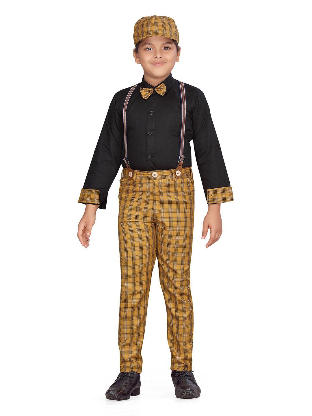 aj dezines boys yellow & black solid shirt with trousers