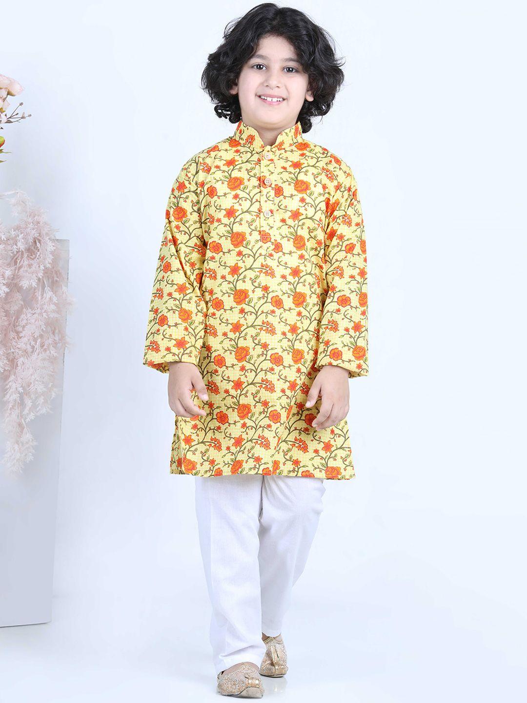 aj dezines boys yellow floral printed kurta with pyjamas