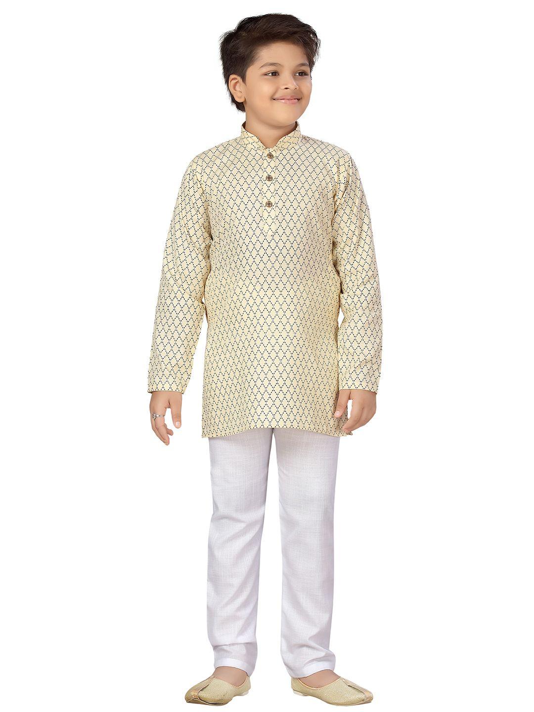 aj dezines boys yellow printed pure cotton kurta with pyjamas