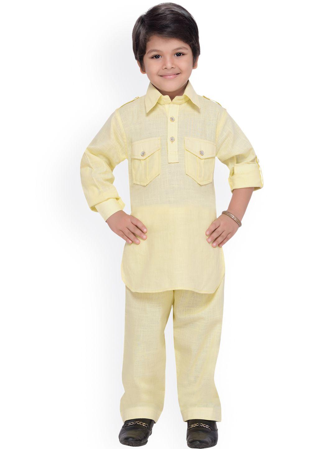 aj dezines boys yellow solid kurta with salwar