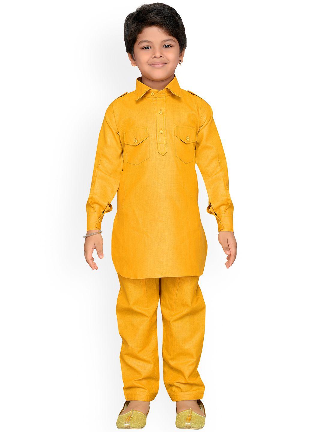 aj dezines boys yellow solid kurta with salwar