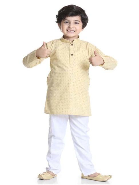 aj dezines kids beige cotton printed full sleeves kurta set