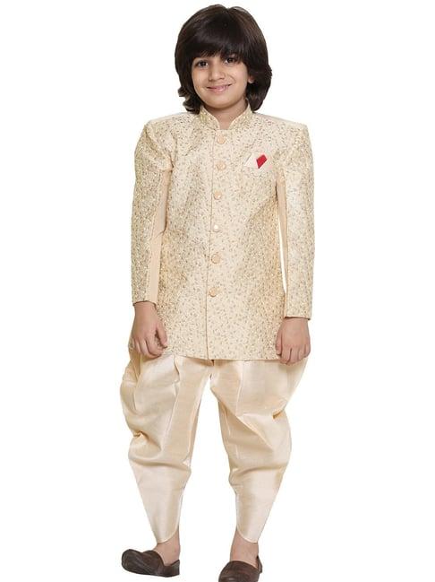 aj dezines kids beige embroidered full sleeves sherwani with patiala salwar