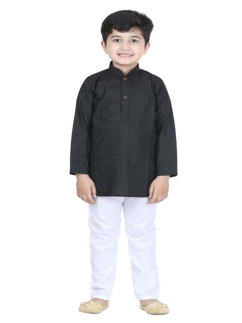 aj dezines kids black cotton printed full sleeves kurta set