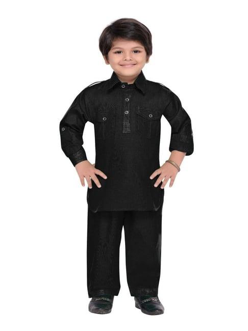 aj dezines kids black regular fit full sleeves kurta set