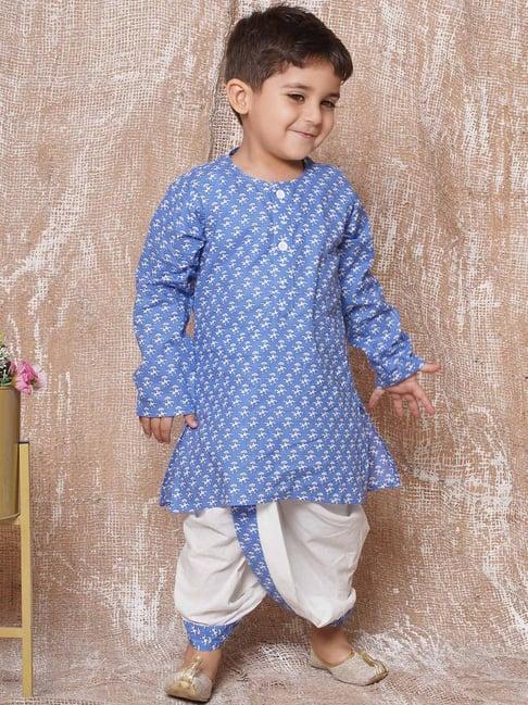 aj dezines kids blue & white printed full sleeves kurta with dhoti